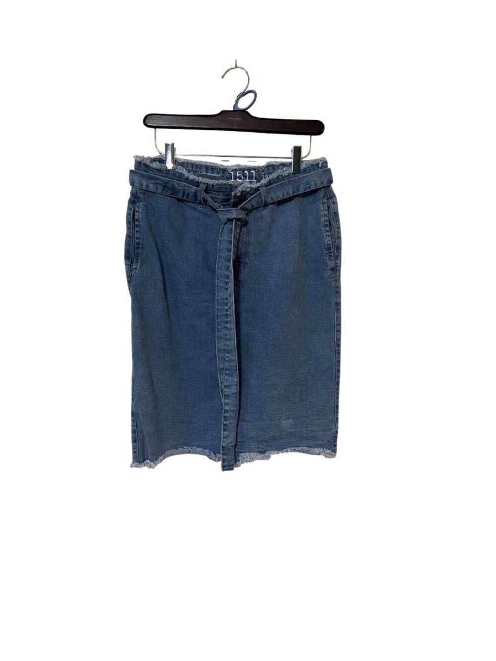 1511‎ Inc. Womens Denim Skirt Size 10 Frayed Hem Light Wash Cotton-Blend Belted